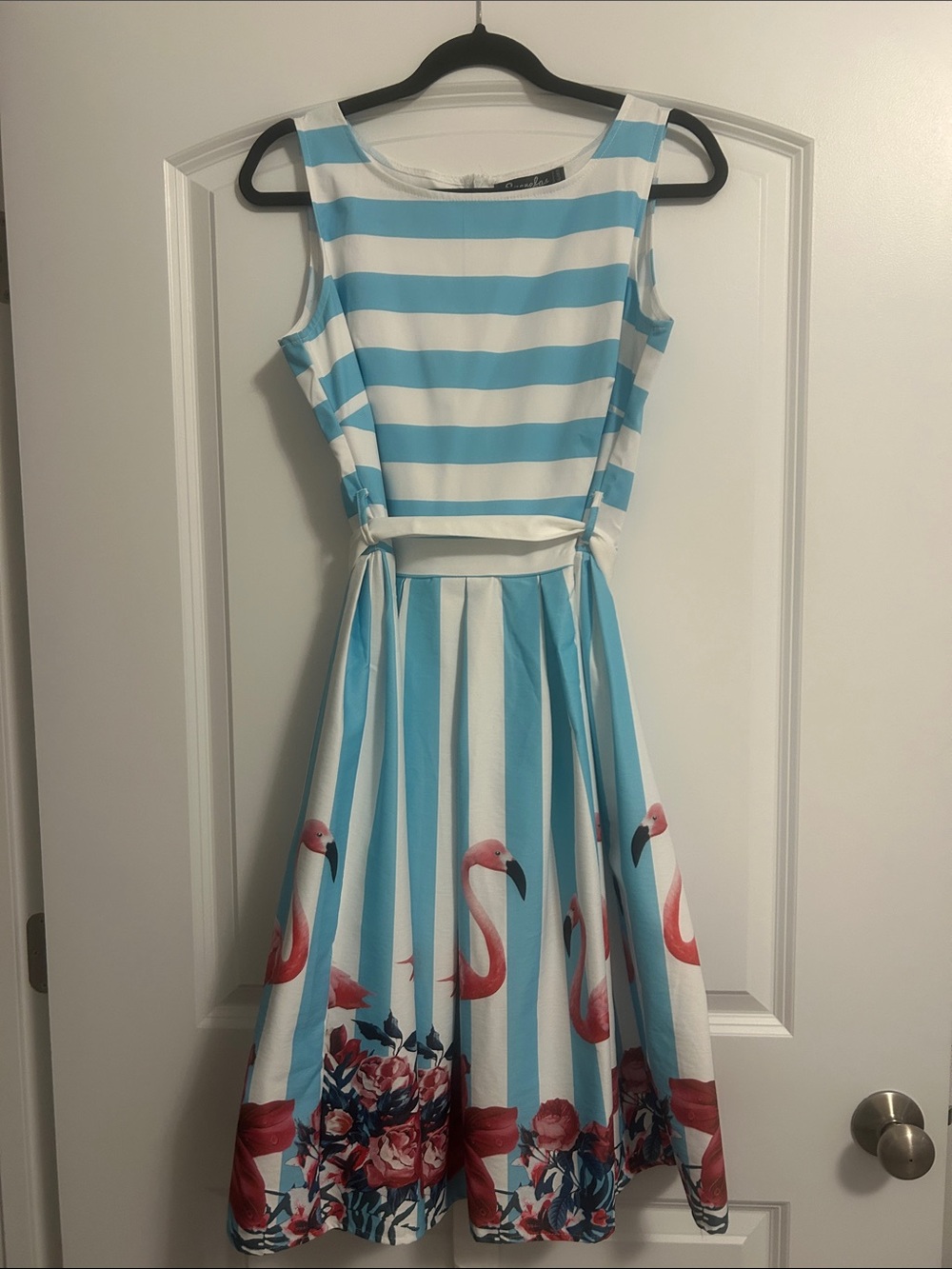 Blue & White Striped Flamingo Print Dress sz 10